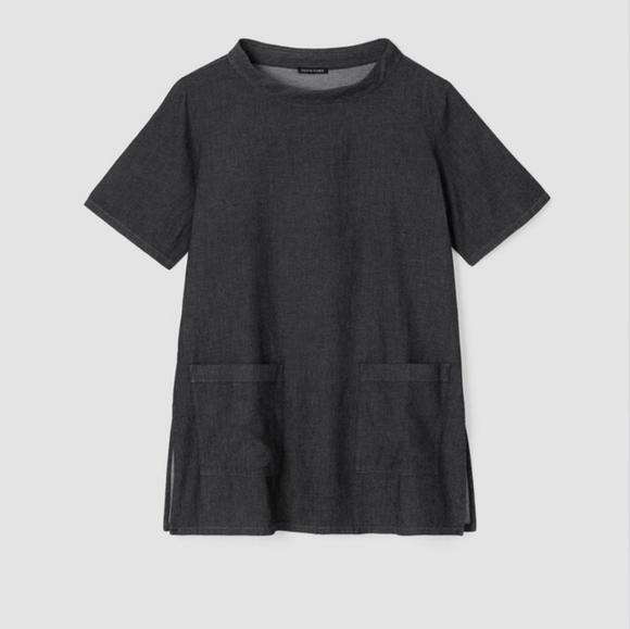 EUC EILEEN FISHER AIRY ORGANIC COTTON TWILL MOCK NECK TOP SZ M - Picture 5 of 12